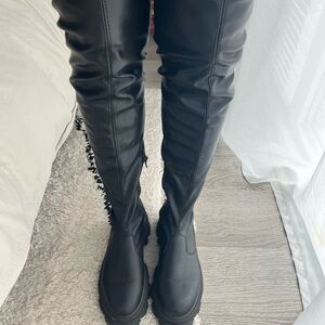 Topshop Black Over-the-Knee Chunky Boots